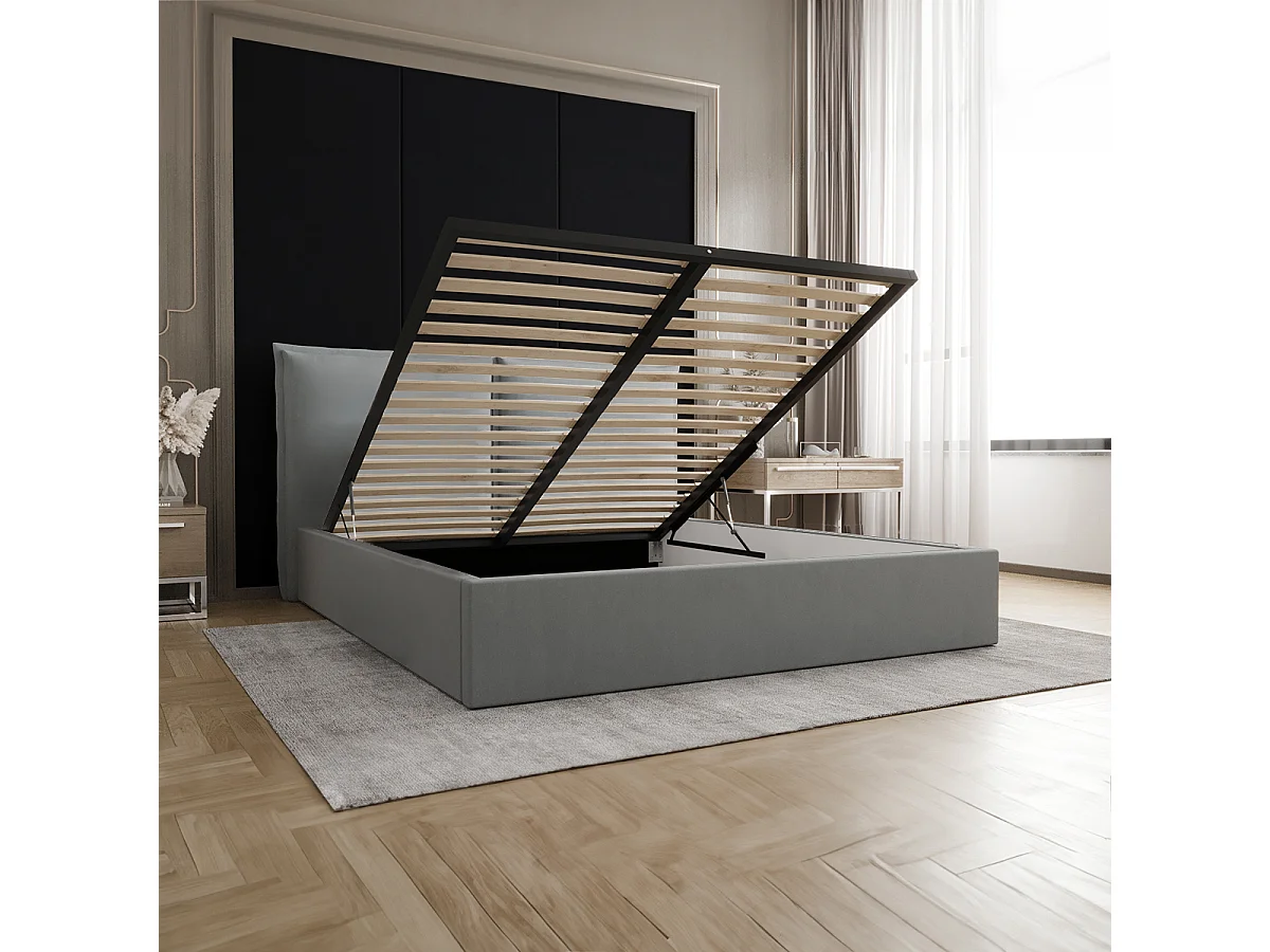 Lit coffre 160x200 sommier inclus Sandro Gris