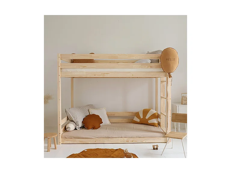 Lit superposé 90x200 au sol sommiers inclus Anaëlle Bois