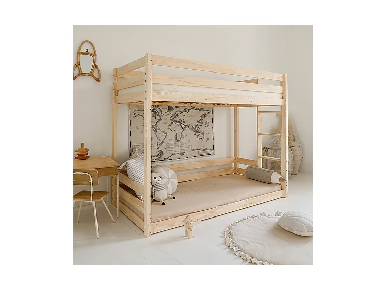 Lit superposé 90x200 au sol sommiers inclus Anaëlle Bois