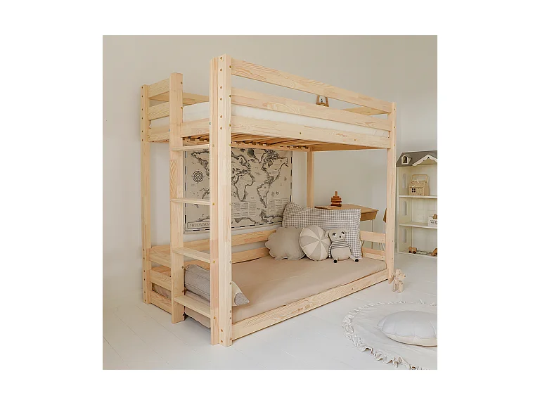 Lit superposé 90x200 au sol sommiers inclus Anaëlle Bois