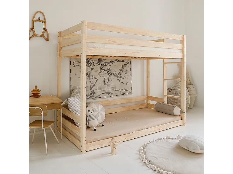 Lit superposé 90x200 au sol sommiers inclus Anaëlle Bois