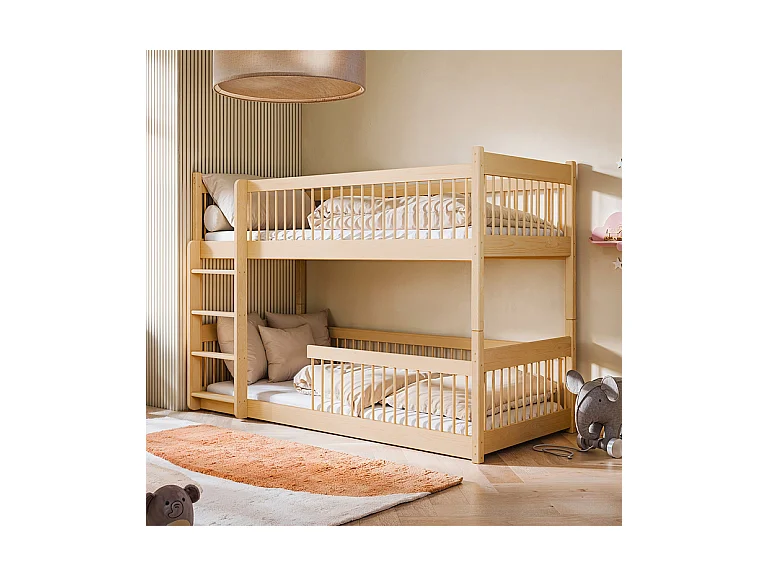 Lit superposé 90x190 au sol sommiers inclus Marion Bois