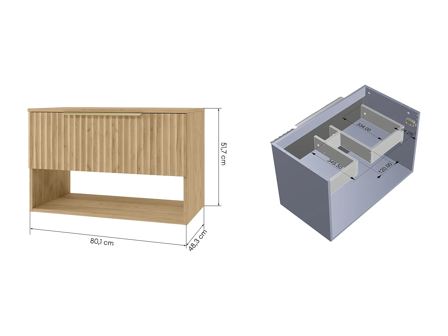 Meuble sous-vasque 80 cm plan de toilette Dania Bois
