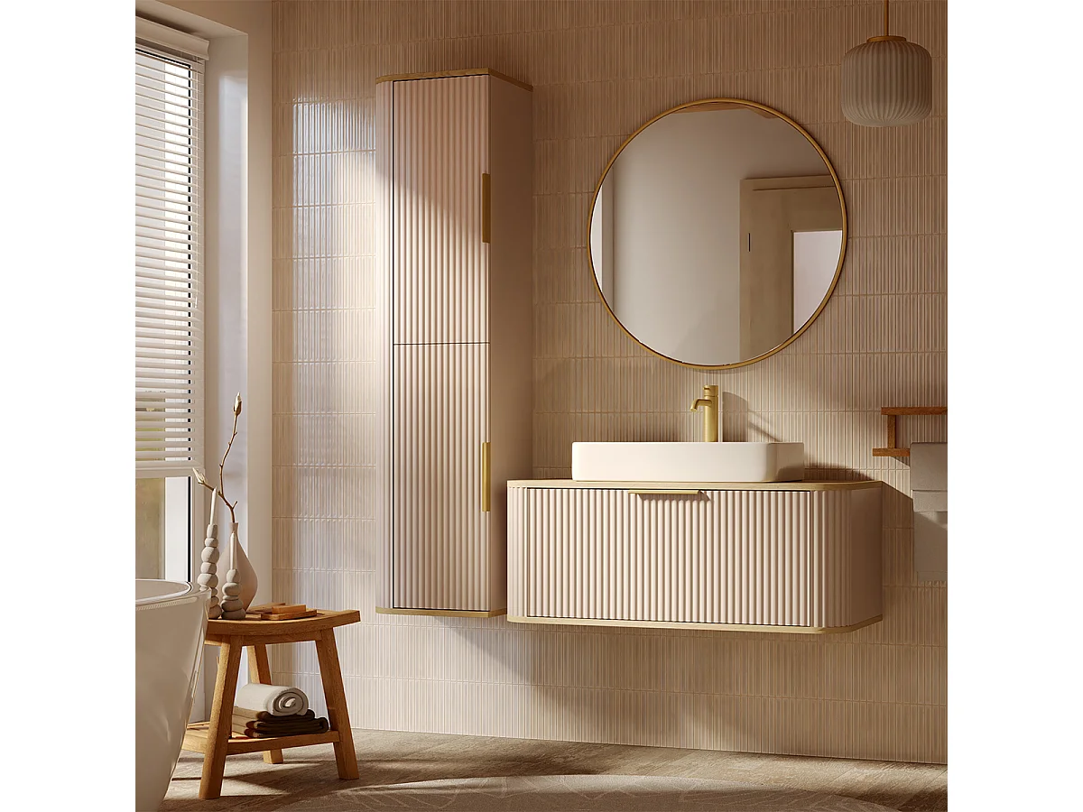 Meuble sous-vasque 80 cm plan de toilette Yuval Cachemire et Bois