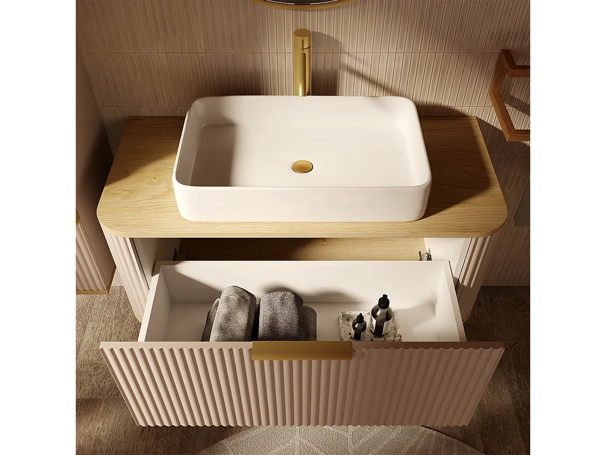 Meuble sous-vasque 80 cm plan de toilette Yuval Cachemire et Bois