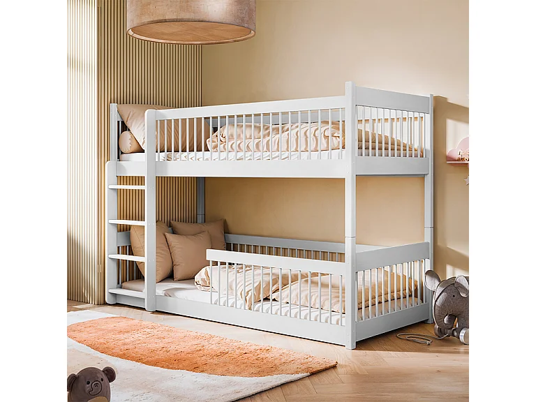 Lit superposé 90x200 au sol sommiers inclus Marion Blanc