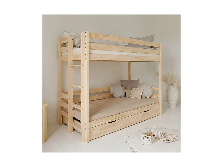 Lit superposé 90x200 sommiers et tiroir inclus Anaëlle Bois