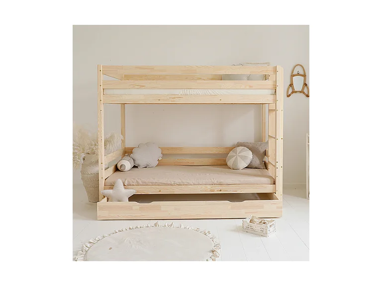 Lit superposé 90x200 sommiers et tiroir inclus Anaëlle Bois