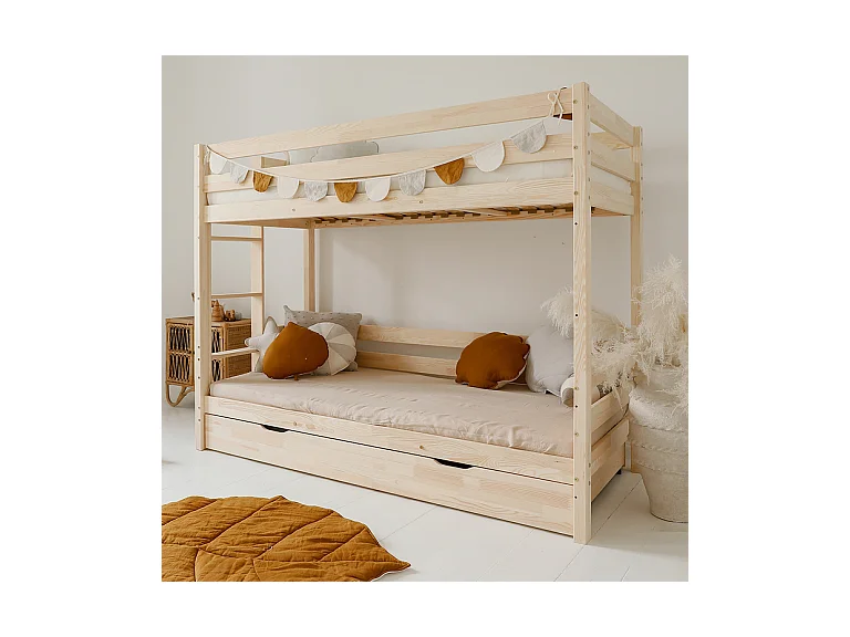 Lit superposé 90x200 sommiers et tiroir inclus Anaëlle Bois