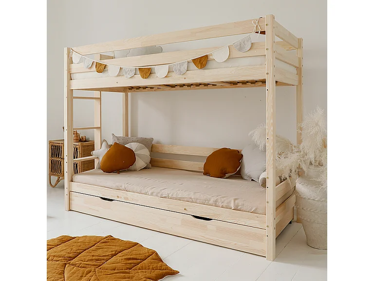 Lit superposé 90x200 sommiers et tiroir inclus Anaëlle Bois