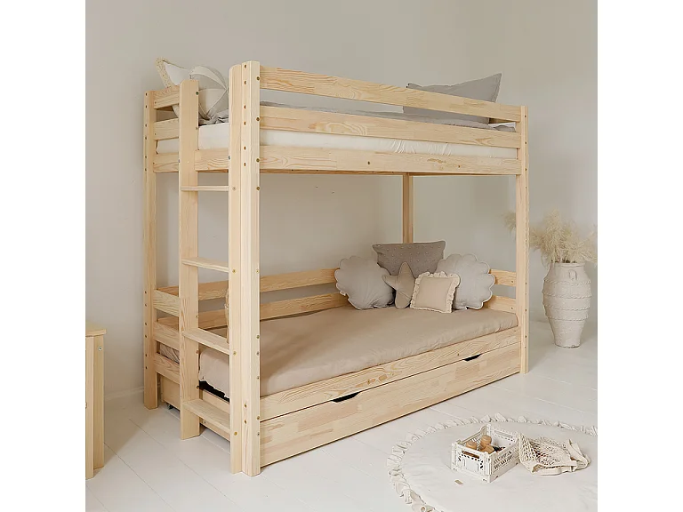 Lit superposé 90x200 sommiers et tiroir inclus Anaëlle Bois