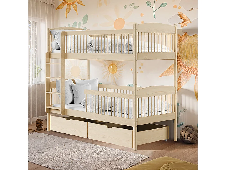 Lit superposé 90x200 sommiers et tiroirs inclus Ioana Bois