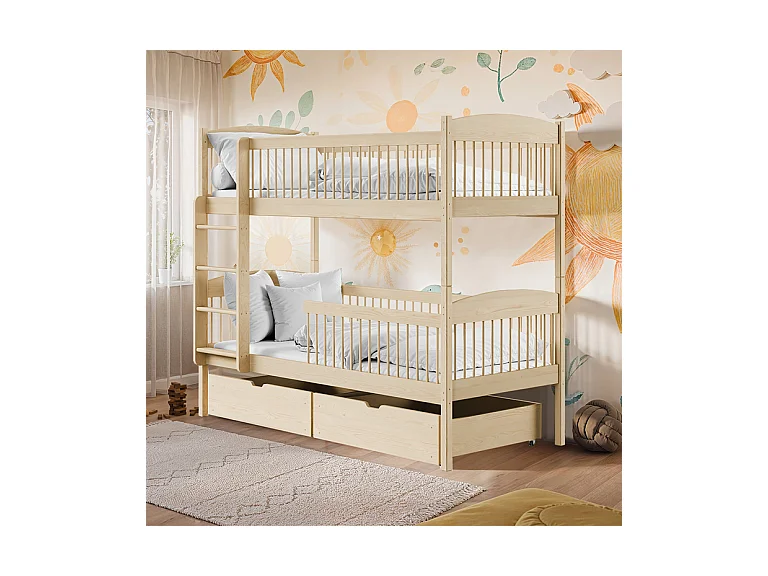 Lit superposé 90x200 sommiers et tiroirs inclus Ioana Bois