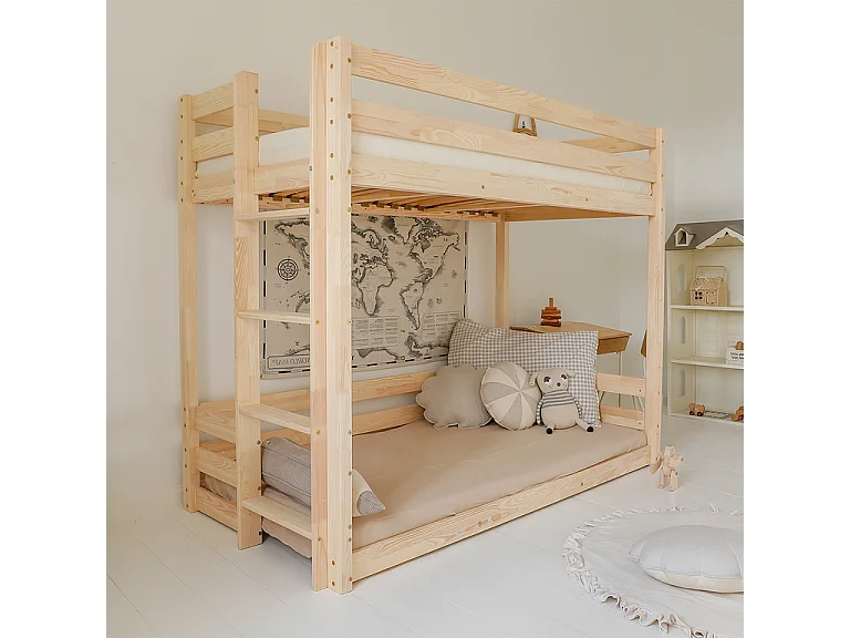 Lit superposé 90x190 au sol sommiers inclus Anaëlle Bois