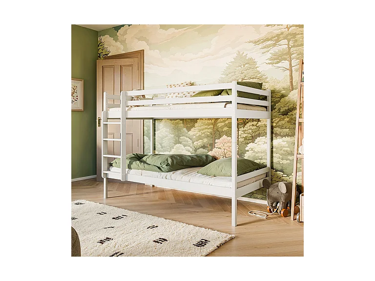 Lit superposé 90x200 sommier inclus Olivier Blanc