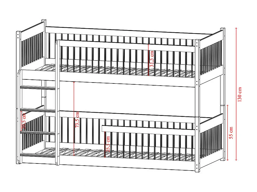 Lit superposé 90x200 au sol sommiers inclus Marion Bois