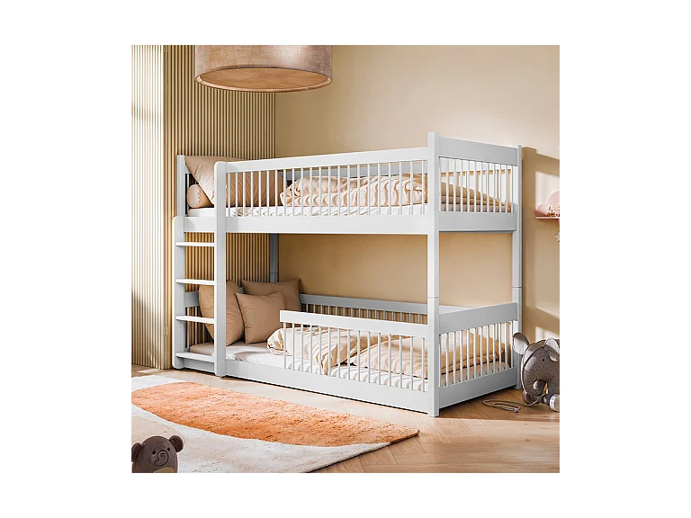 Lit superposé 90x190 au sol sommiers inclus Marion Blanc