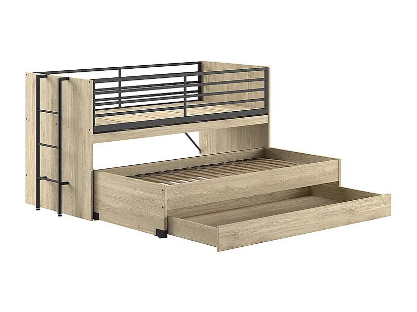 Lit mi-hauteur 90x200 sommier et tiroirs inclus Sam Bois