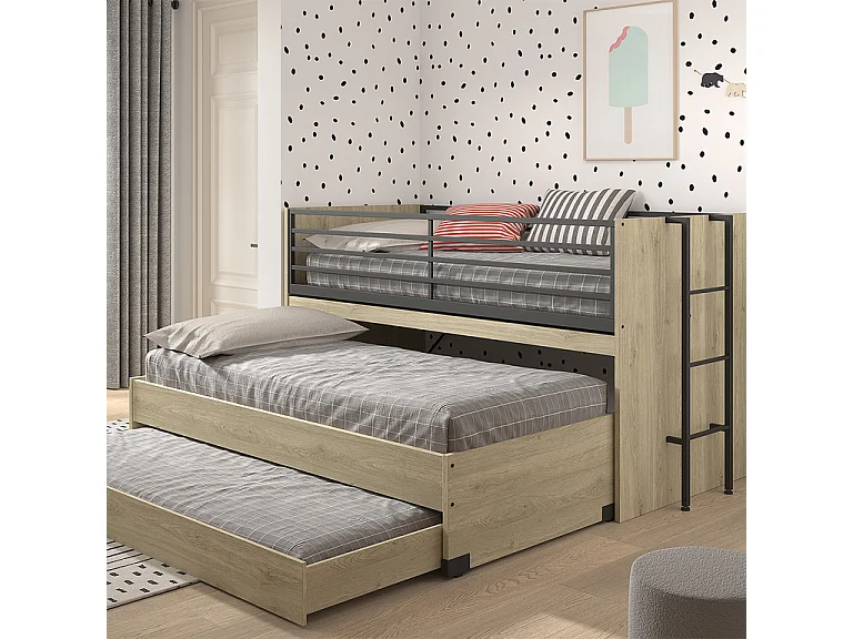 Lit mi-hauteur 90x200 sommier et tiroirs inclus Sam Bois