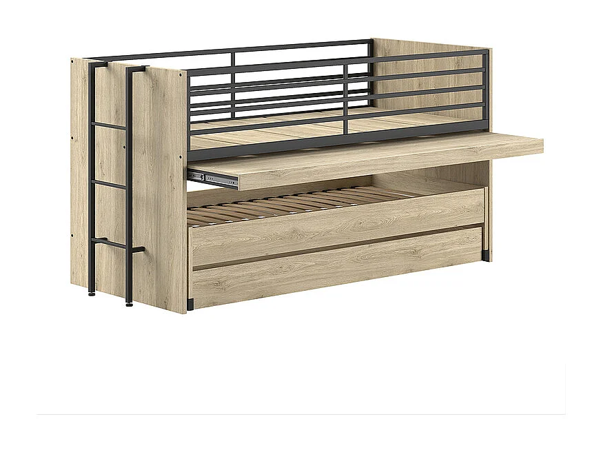 Lit mi-hauteur 90x200 sommier et tiroirs inclus Sam Bois