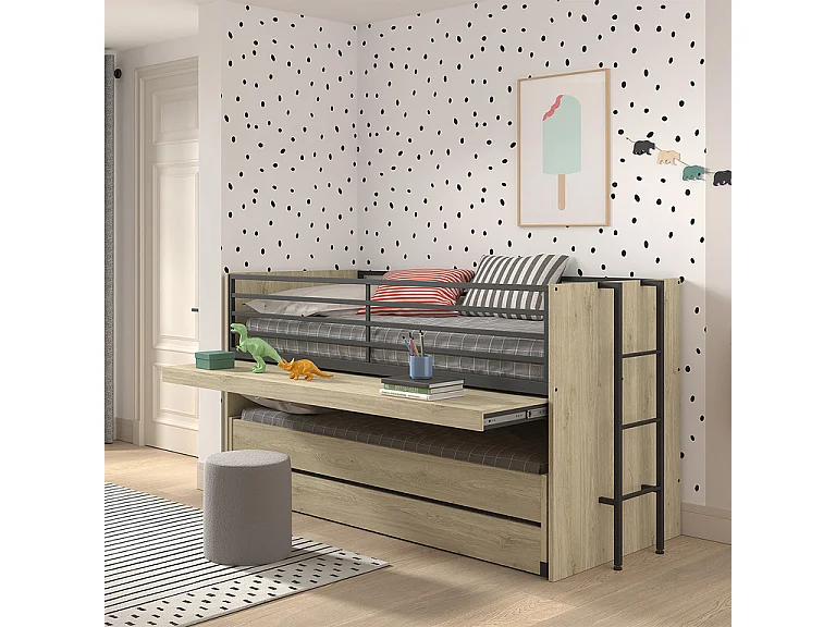 Lit mi-hauteur 90x200 sommier et tiroirs inclus Sam Bois