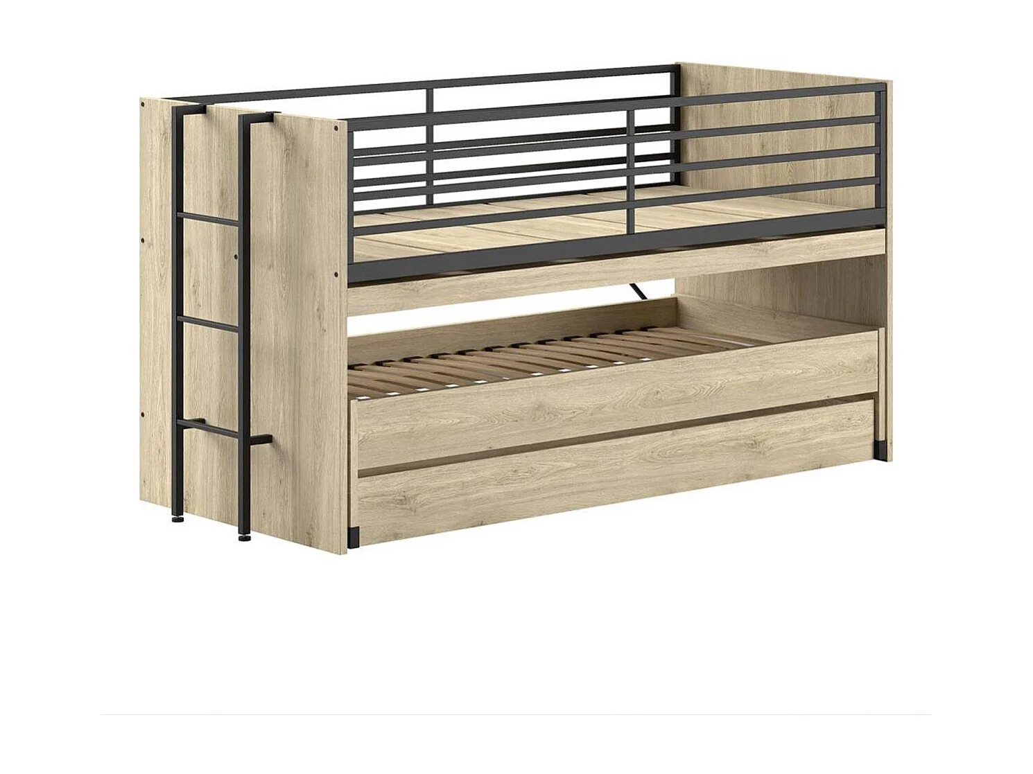 Halfhoogslaper Vipack Sam Hout 90x200 cm met lattenbodem, lades voor extra bed en omkeerbare ladder