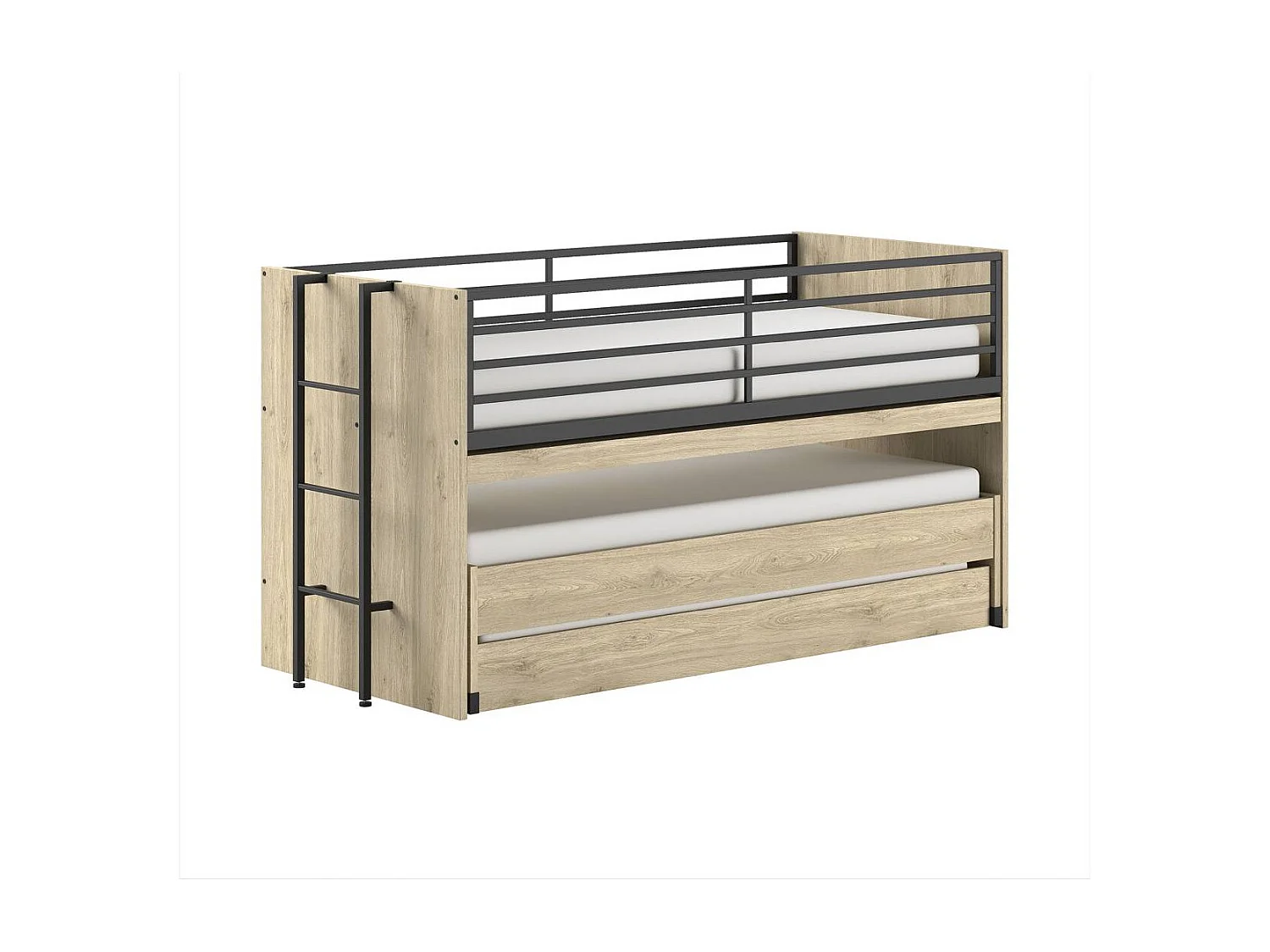 Halfhoogslaper Vipack Sam Hout 90x200 cm met lattenbodem, lades voor extra bed en omkeerbare ladder