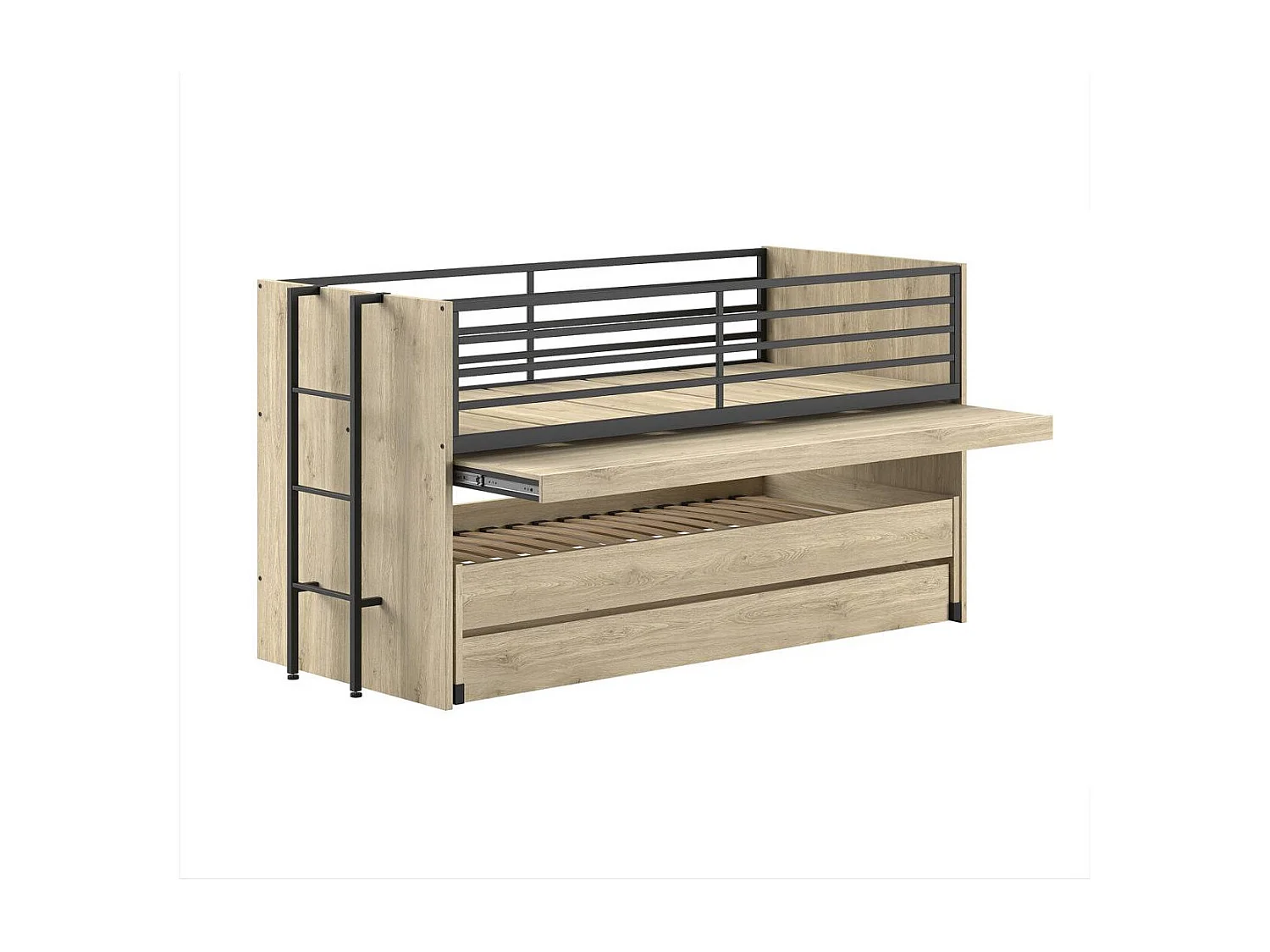 Halfhoogslaper Vipack Sam Hout 90x200 cm met lattenbodem, lades voor extra bed en omkeerbare ladder