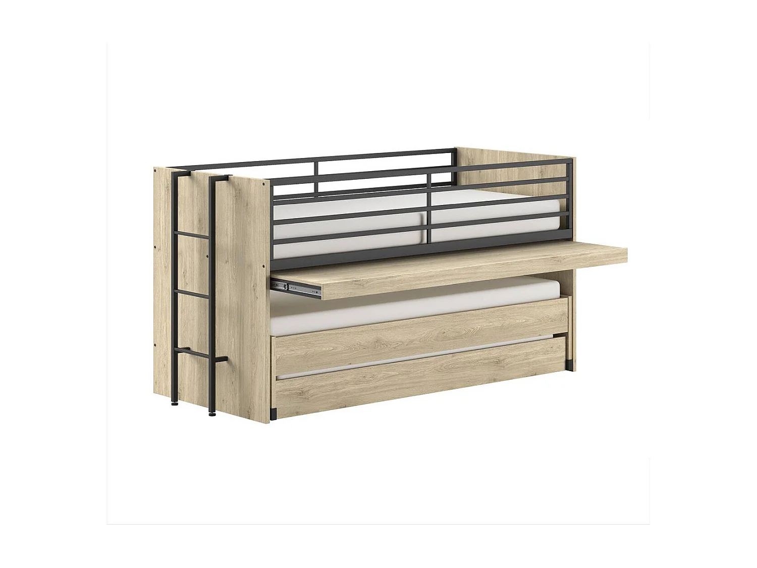 Halfhoogslaper Vipack Sam Hout 90x200 cm met lattenbodem, lades voor extra bed en omkeerbare ladder