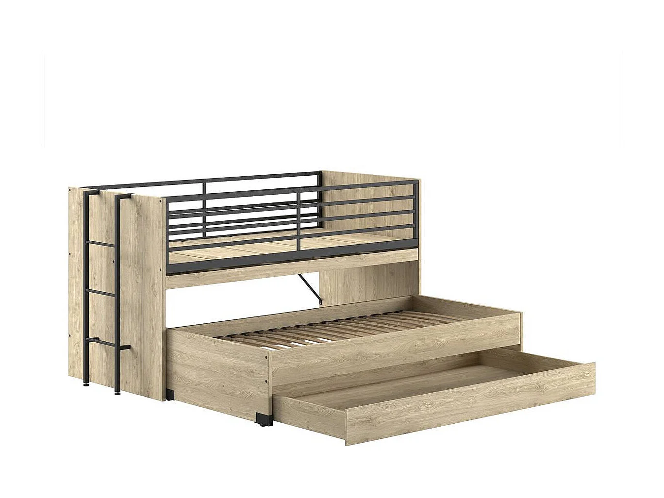 Halfhoogslaper Vipack Sam Hout 90x200 cm met lattenbodem, lades voor extra bed en omkeerbare ladder