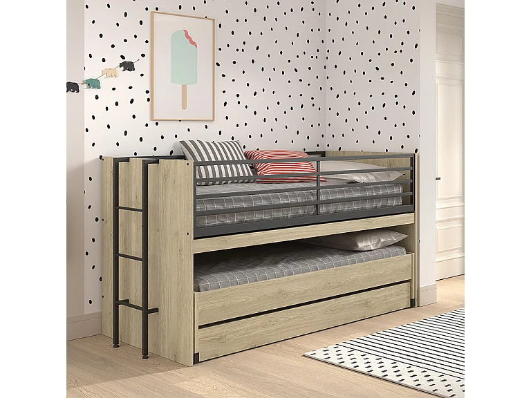 Halfhoogslaper Vipack Sam Hout 90x200 cm met lattenbodem, lades voor extra bed en omkeerbare ladder