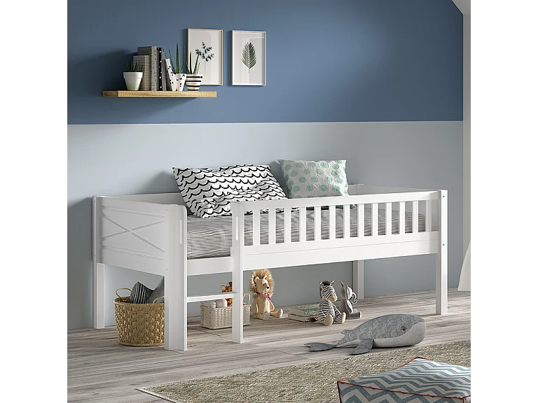 Lit mi-hauteur 90x200 sommier inclus Scott Blanc