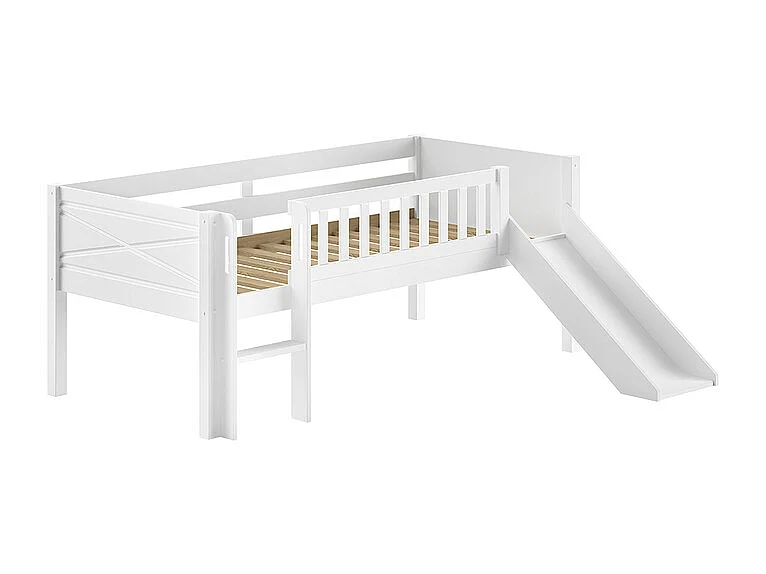 Lit mi-hauteur 90x200 toboggan et sommier inclus Scott Blanc