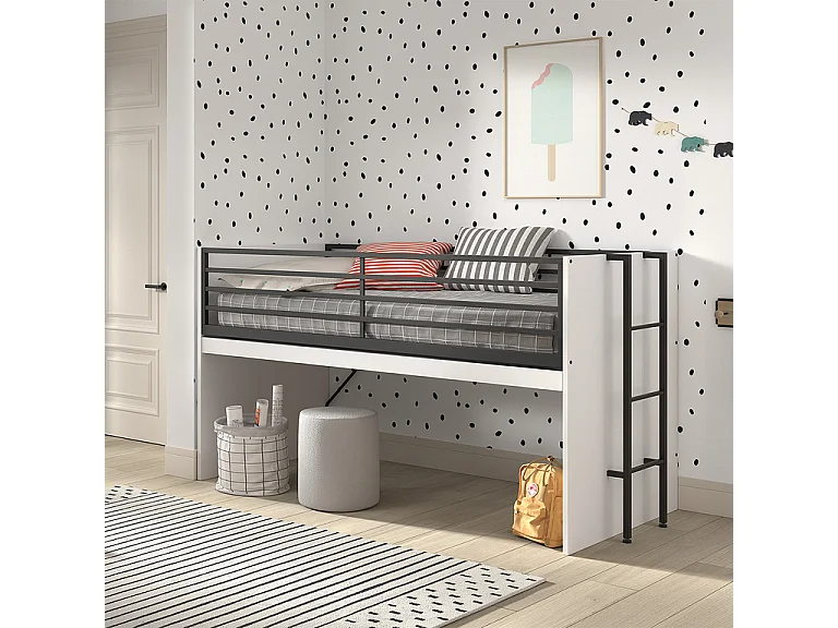 Lit mi-hauteur 90x200 sommier inclus Sam Blanc