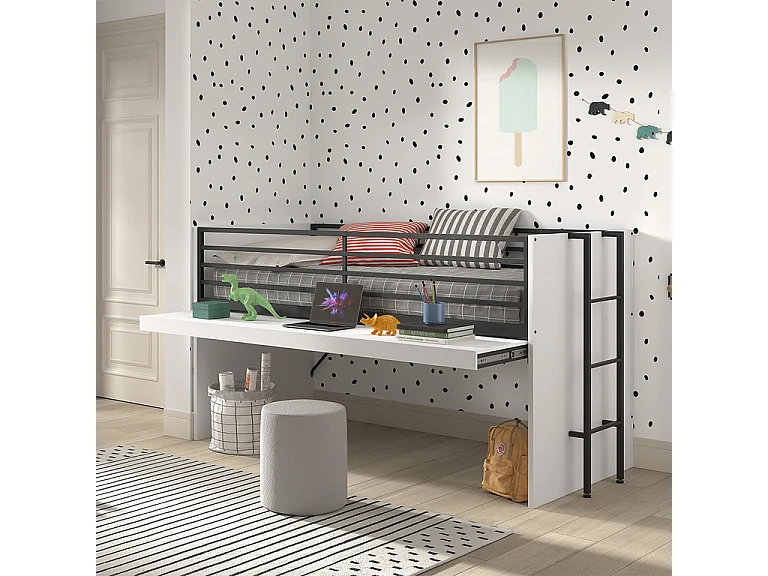 Lit mi-hauteur 90x200 sommier inclus Sam Blanc