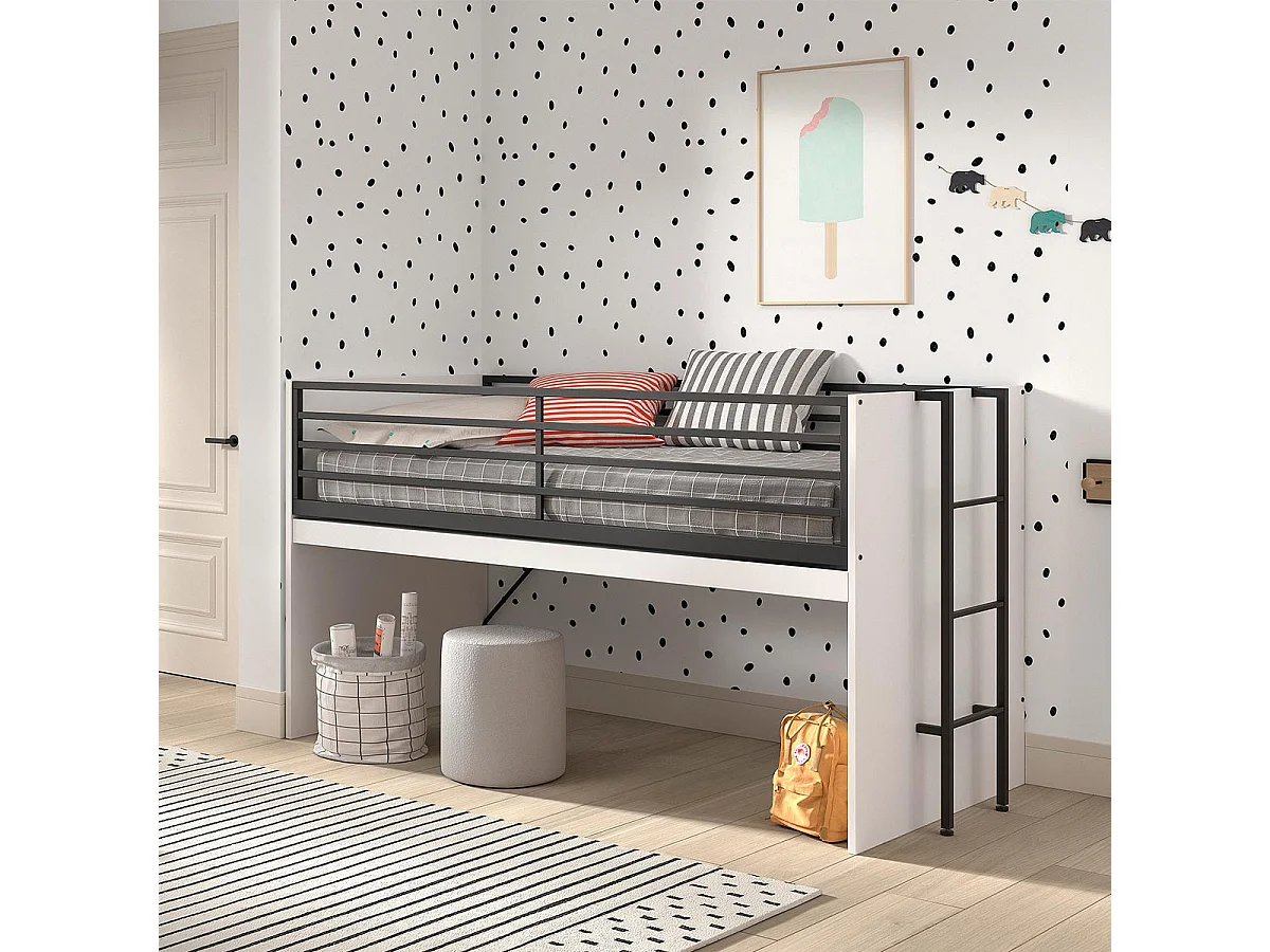 Lettino a mezza altezza 90x200 rete a doghe inclusa Vipack Sam Bianco