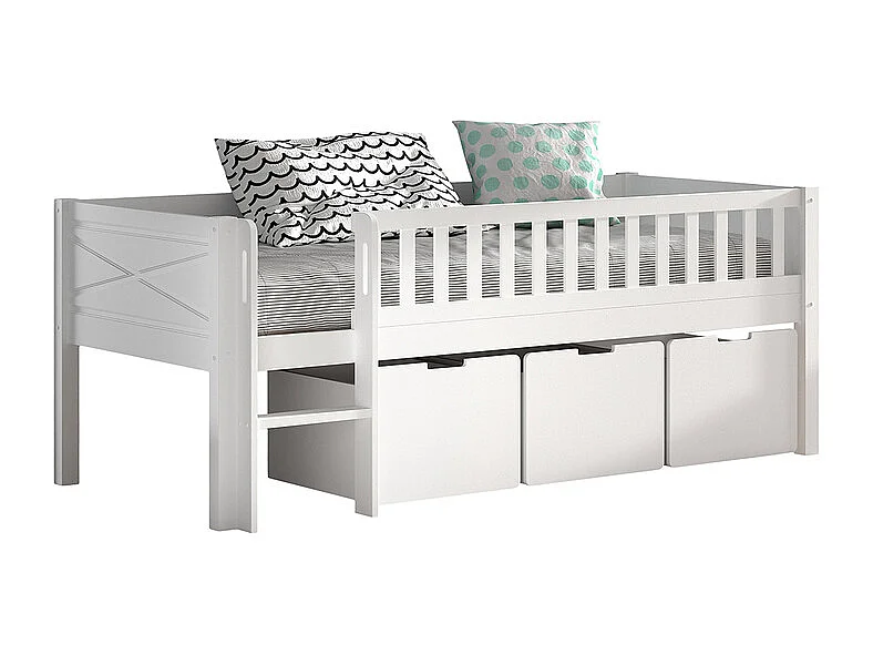 Lit mi-hauteur 90x200 sommier et 3 tiroirs inclus Scott Blanc