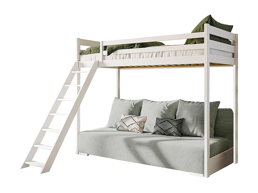 Lit mi-hauteur 90x200 sommier et canapé inclus Orlane Blanc et gris