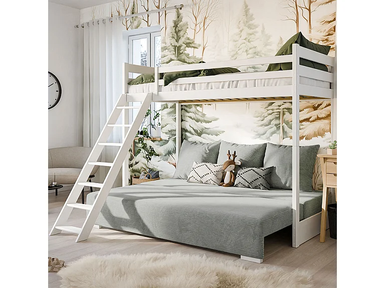 Lit mi-hauteur 90x200 sommier et canapé inclus Orlane Blanc et gris