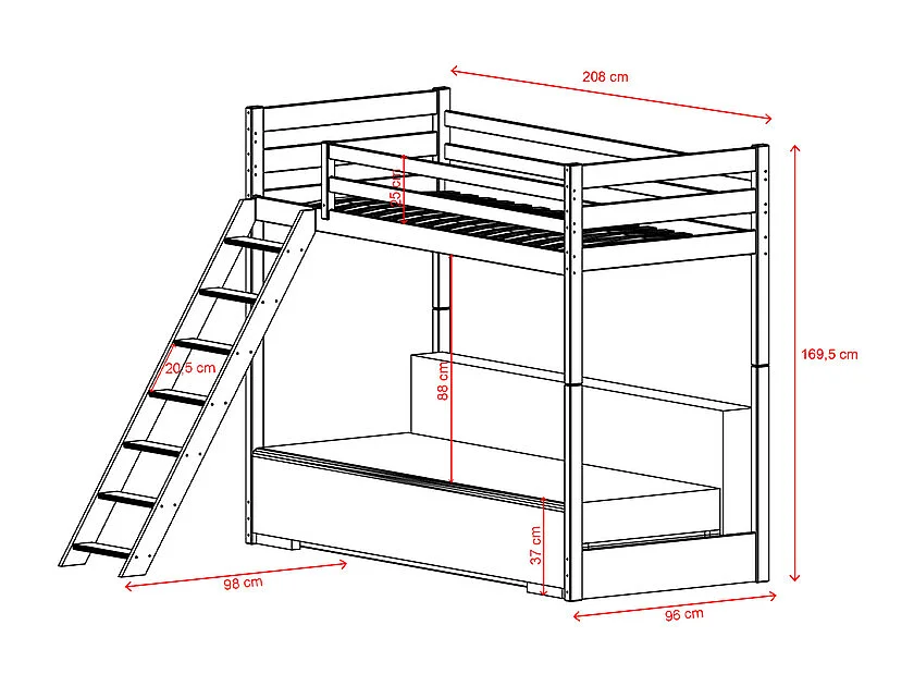 Lit mi-hauteur 90x200 sommier et canapé inclus Orlane Blanc et gris