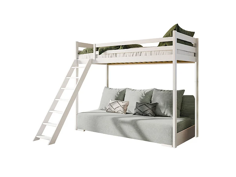 Lit mezzanine 90x200 sommier et canapé inclus Orlane Blanc et gris