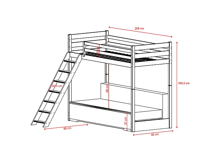 Lit mezzanine 90x200 sommier et canapé inclus Orlane Blanc et gris