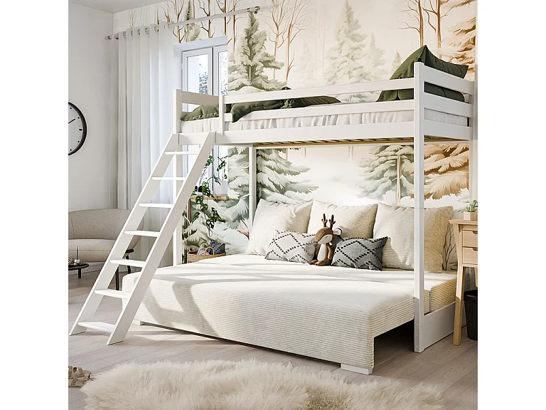 Lit mi-hauteur 90x200 sommier et canapé inclus Orlane Blanc et blanc cassé