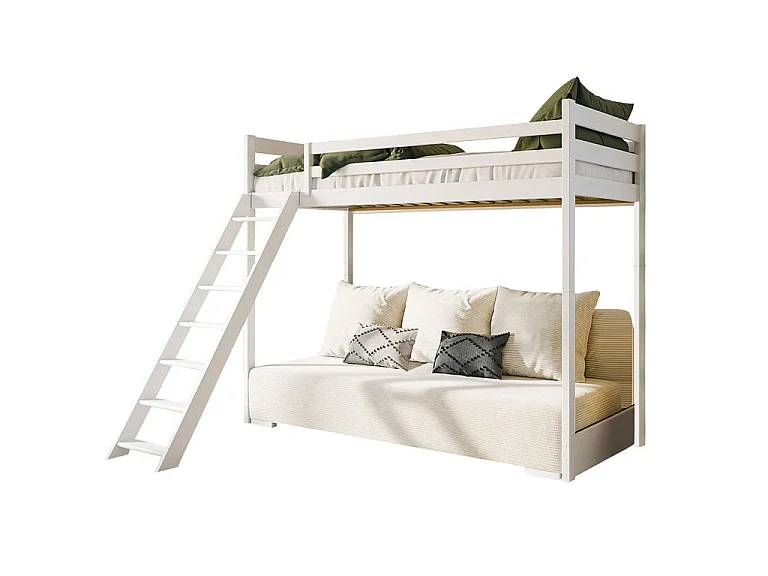 Tussenbed 90x200 inclusief lattenbodem en bank Orlane Wit en gebroken wit