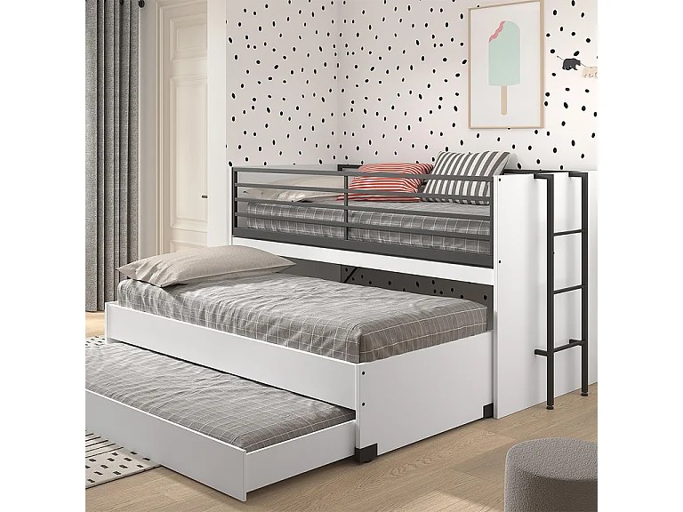 Lit mi-hauteur 90x200 sommier et tiroirs inclus Sam Blanc