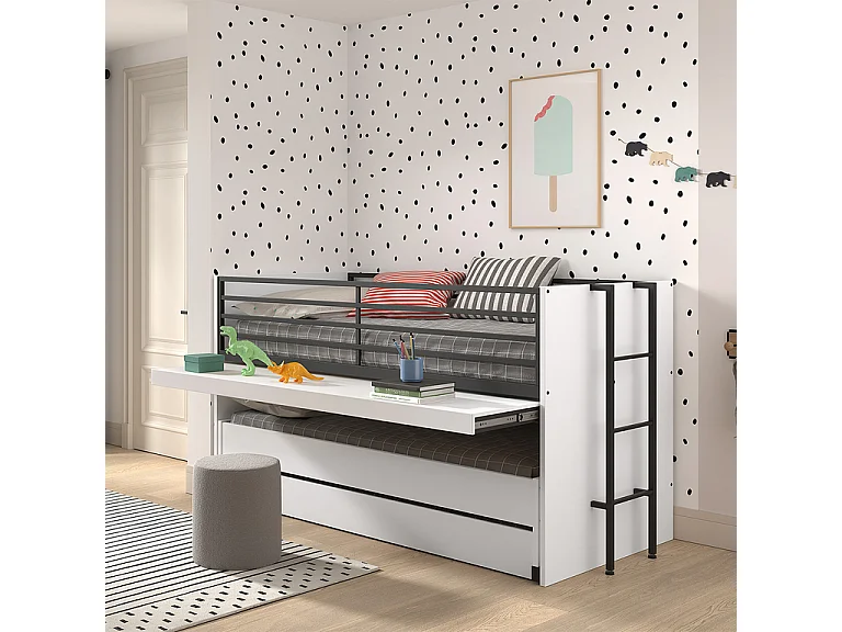 Lit mi-hauteur 90x200 sommier et tiroirs inclus Sam Blanc