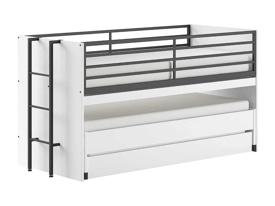 Halfhoogslaper 90x200 wit Vipack Sam met lattenbodem en lades, inclusief logeerbed