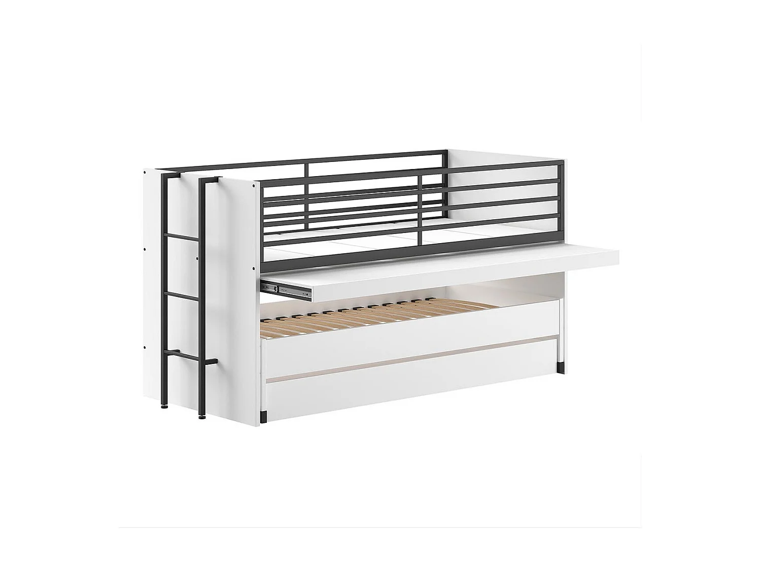 Halfhoogslaper 90x200 wit Vipack Sam met lattenbodem en lades, inclusief logeerbed