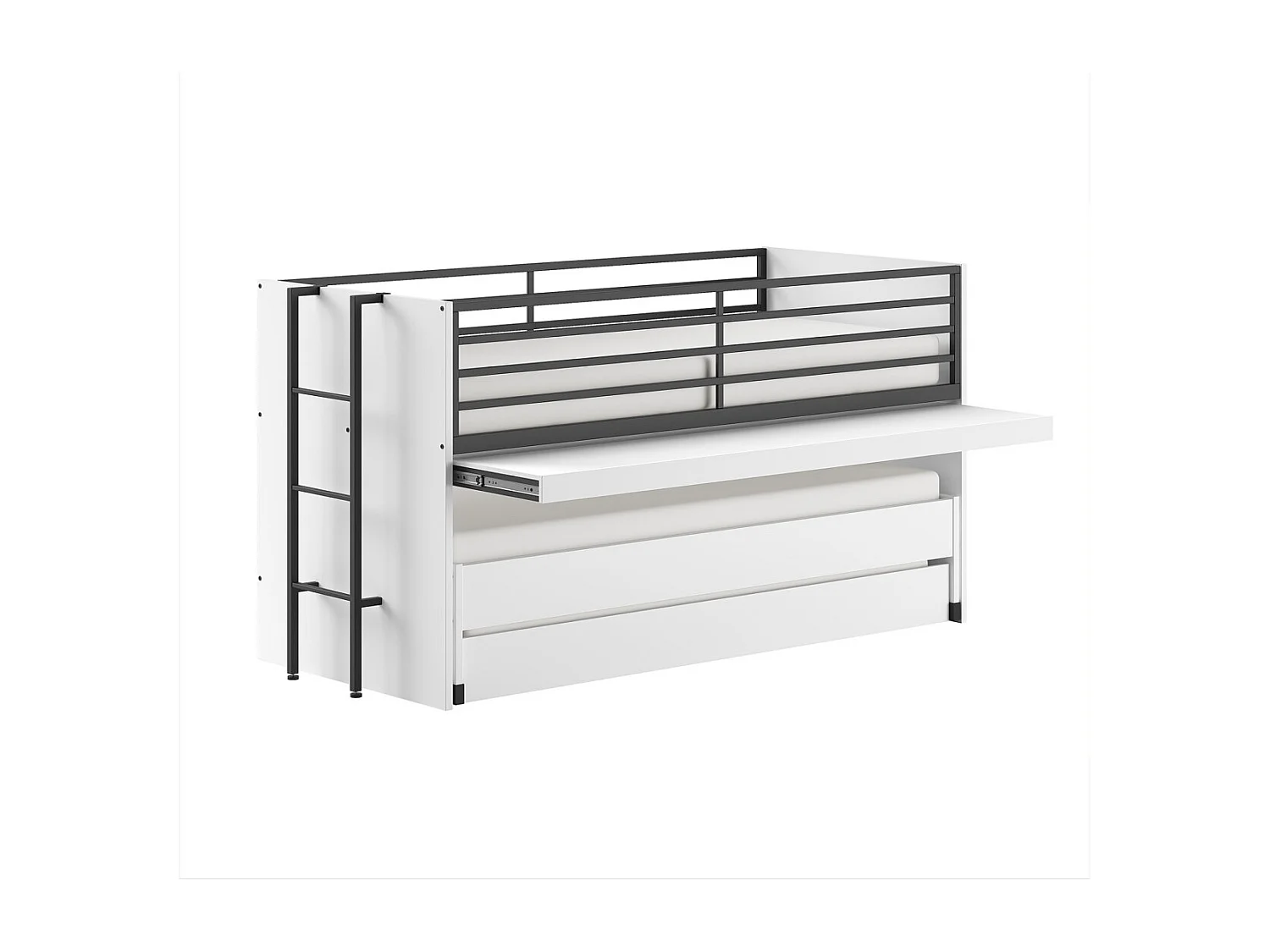 Halfhoogslaper 90x200 wit Vipack Sam met lattenbodem en lades, inclusief logeerbed