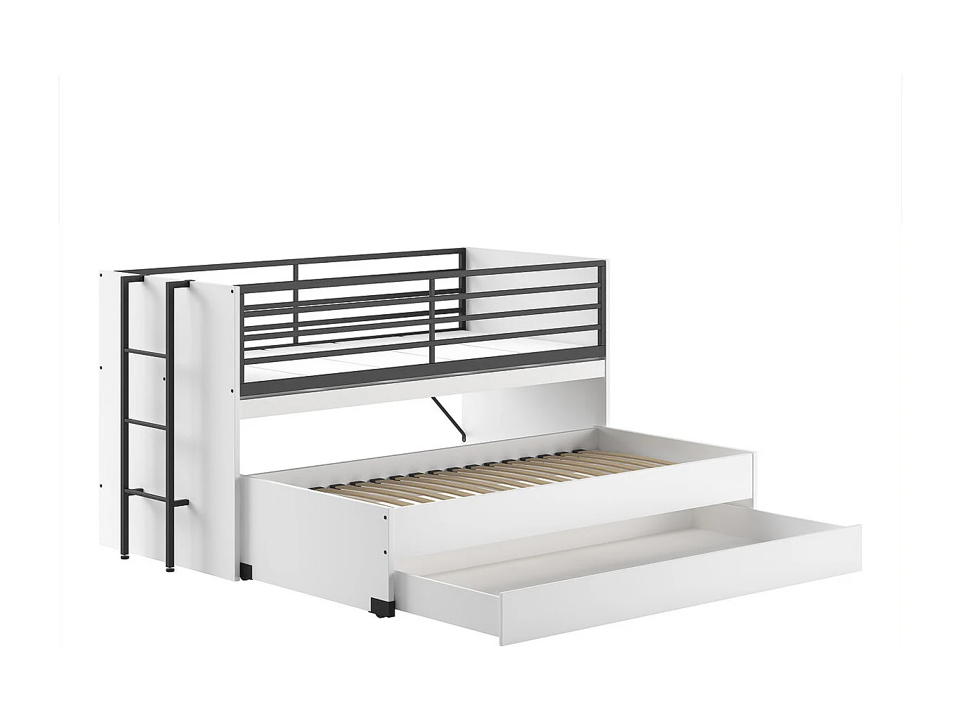 Halfhoogslaper 90x200 wit Vipack Sam met lattenbodem en lades, inclusief logeerbed